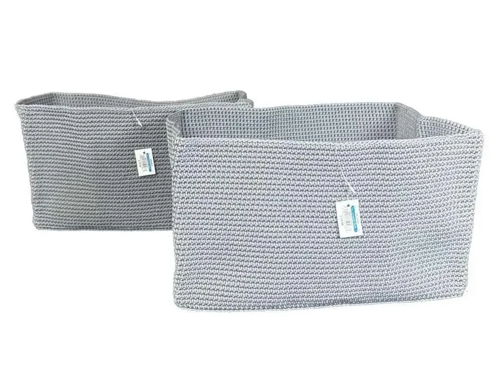 NWT Set of 2 Container Store Gray Rectangular Woven Knit Storage Baskets